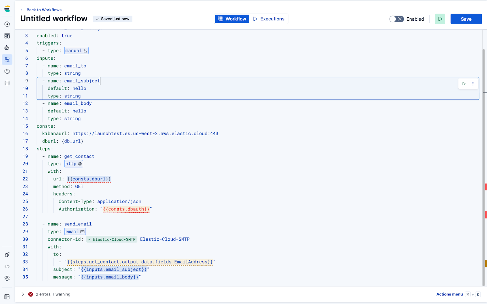 Elastic Workflows editor