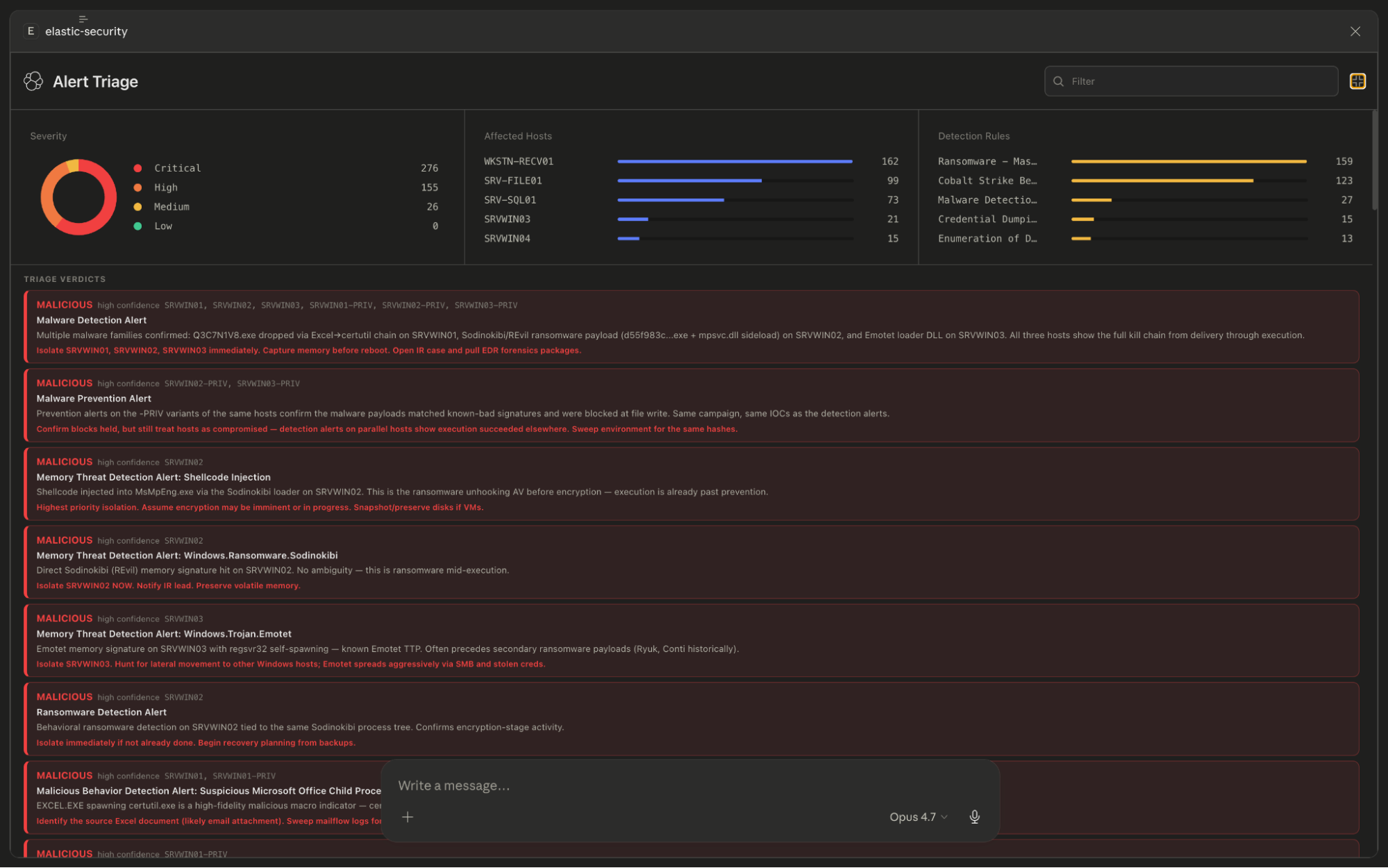 Elastic Security MCP App rendered inside Claude